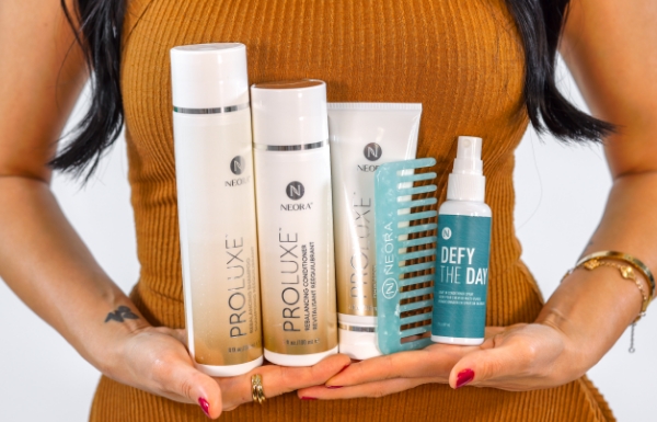 A woman posing with the Summer Hair Essentials Set 